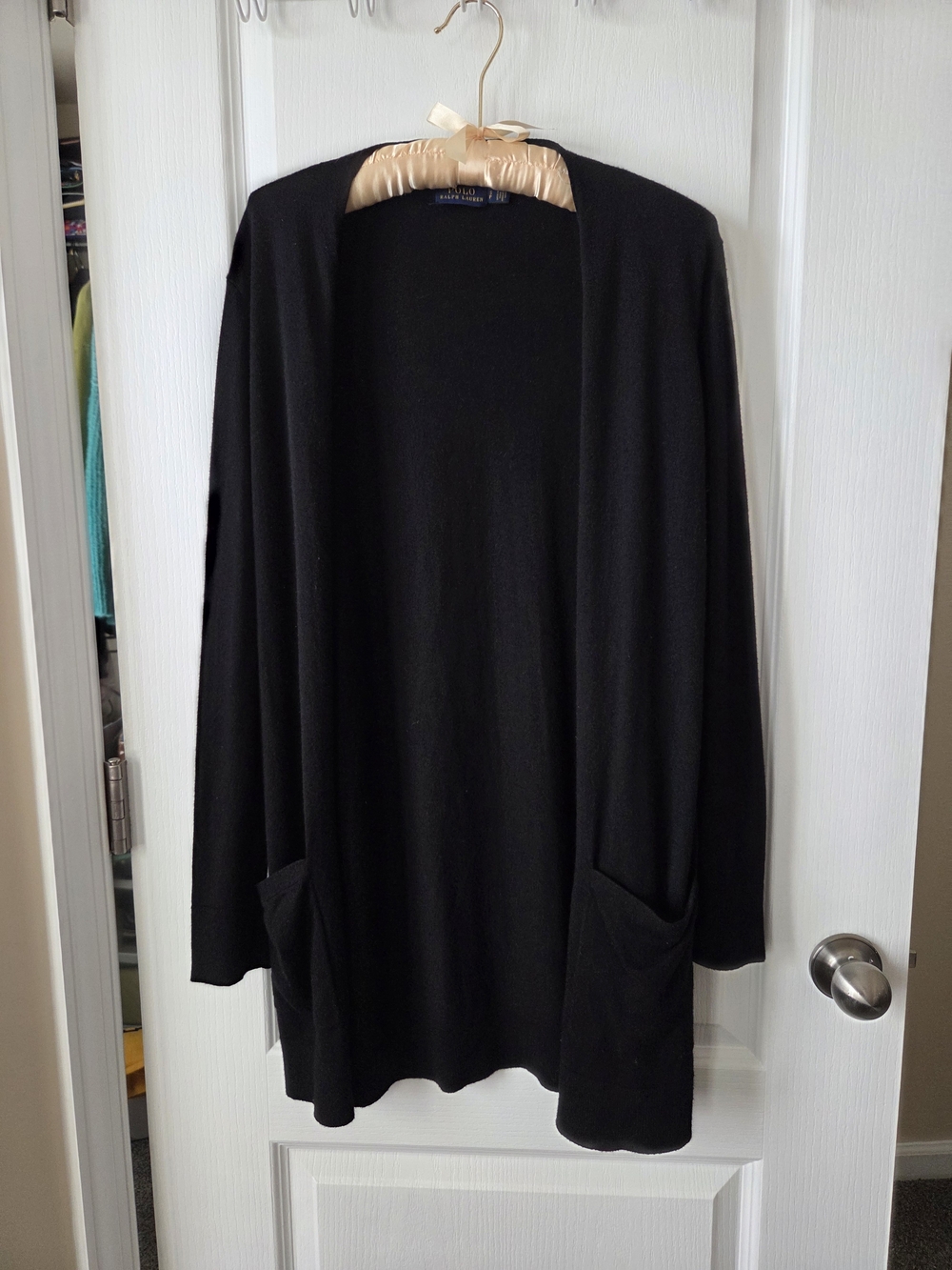 Ralph Lauren Black Open-Front Pocket Cardigan